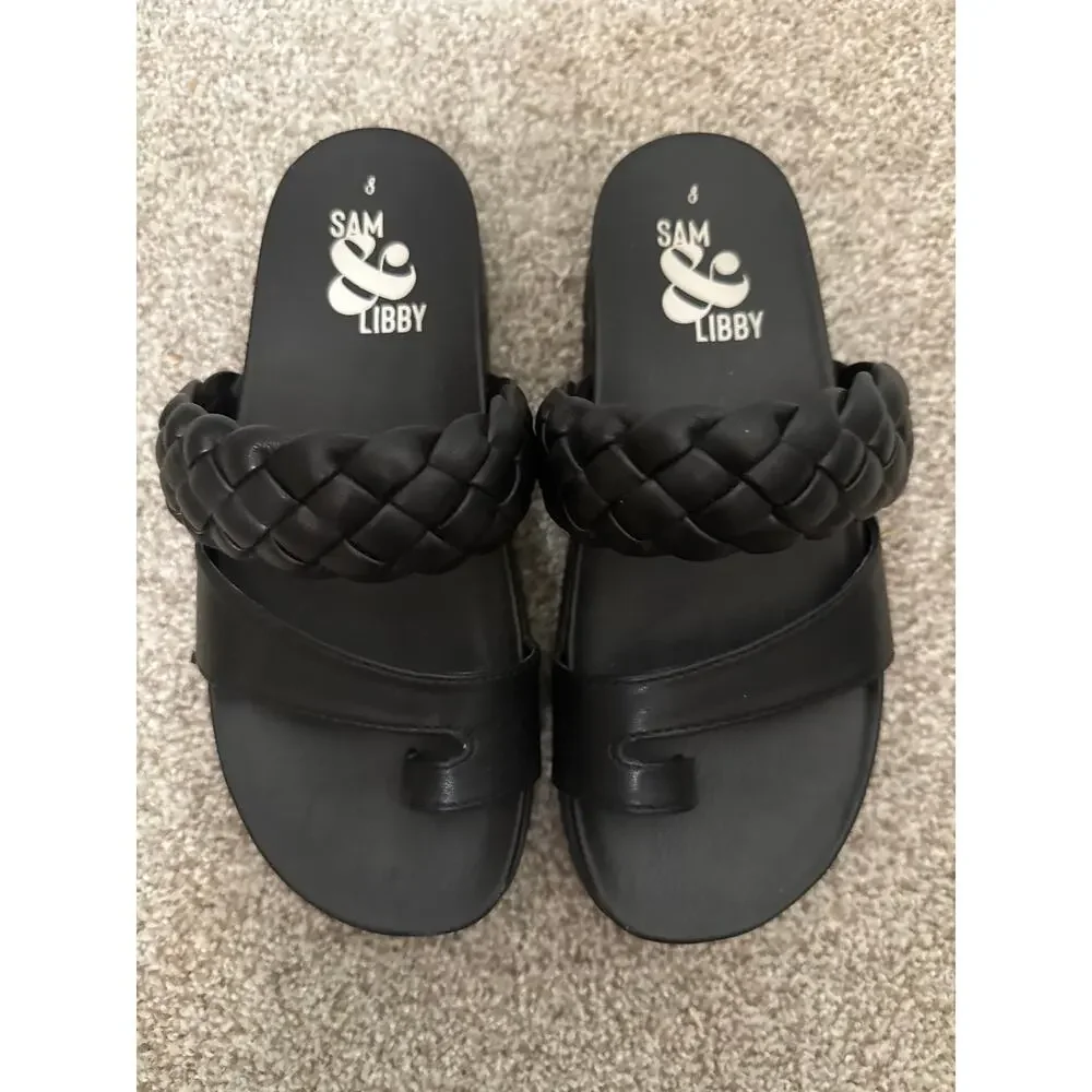 Sam & Libby Adelia Womens Black Footbed Sandals Double Strap Slides, sz 8 - Picture 6 of 9